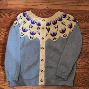 Adorable Vintage Inspired Floral Tulip Knit Cardigan Size M